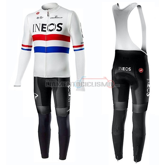 Abbigliamento Ciclismo Ineos Campione UK Manica Lunga 2019 Bianco